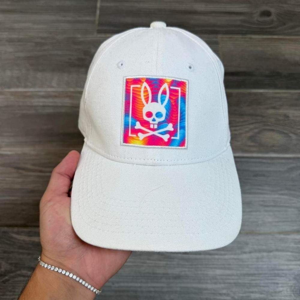 Psycho Bunny Hat Baseball Cap One Size White Tie Dye Logo Adjustable